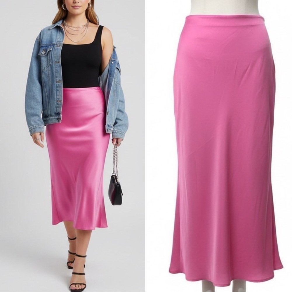 Lucy Paris | NWT Pink Bias Midi Skirt (size L)